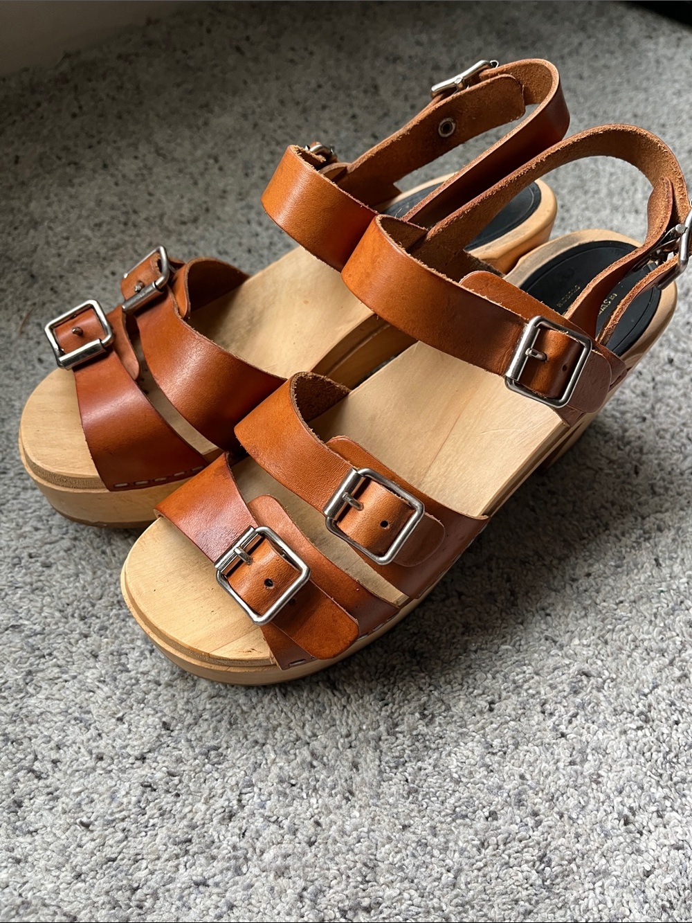 Adjustable Swedish Hasbeens Brown Leather  Sandals